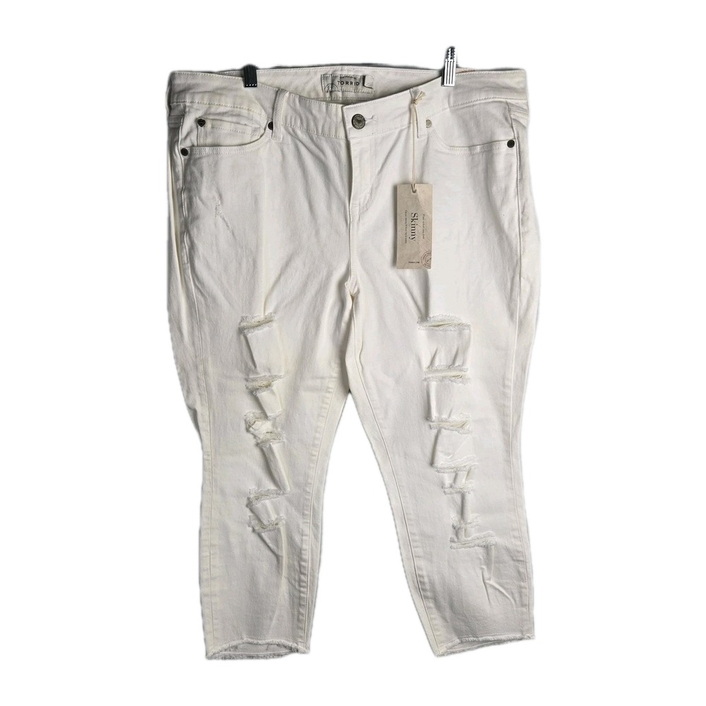 Torrid Womens 18 Distressed Sophia Crop Skinny‎ Jeans White Retro Punk Grunge
